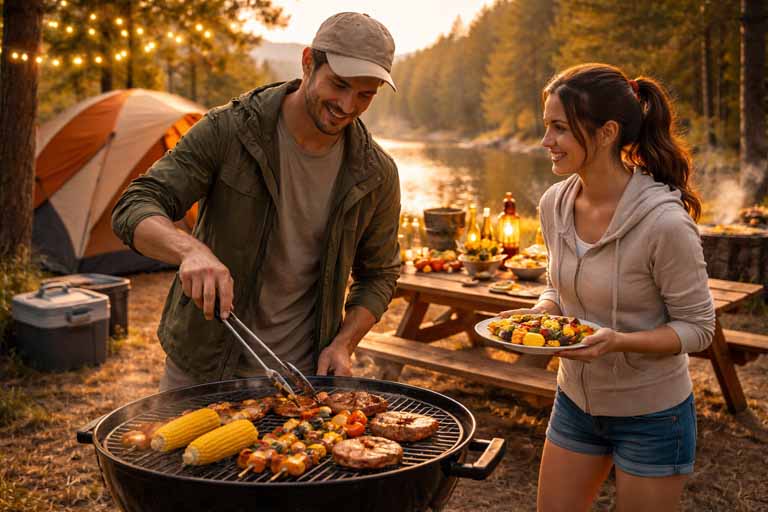 美味しそうなキャンプ飯の様子