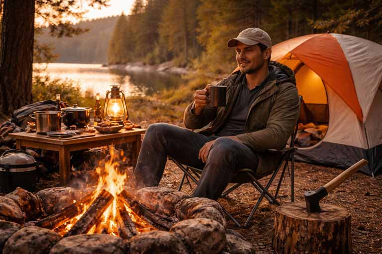 静かにソロキャンプを楽しむ様子